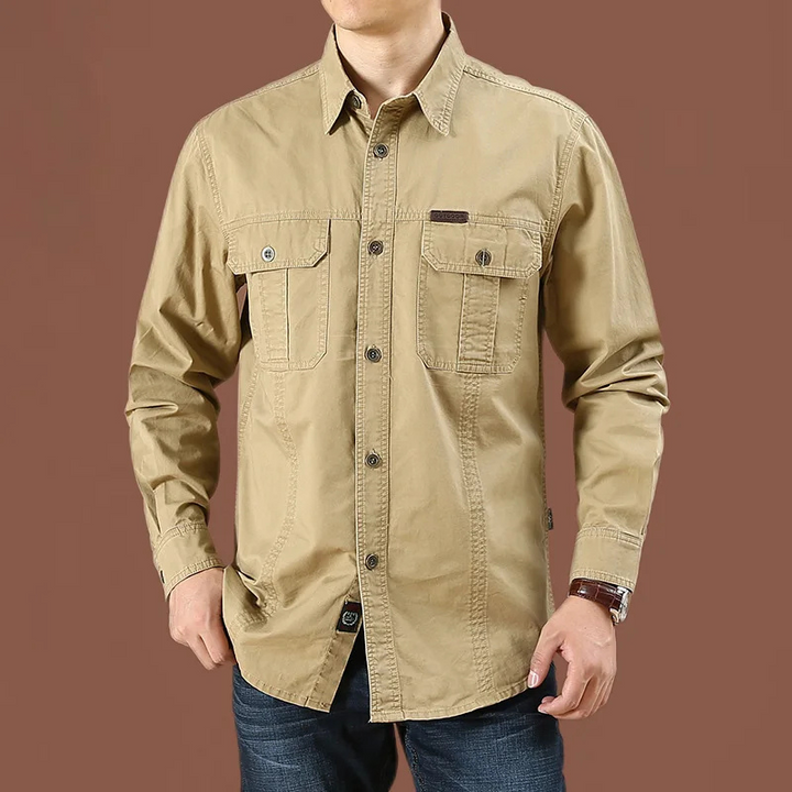 Unisex Work Shirt Cotton Relaxed Fit Long Sleeve with Pockets