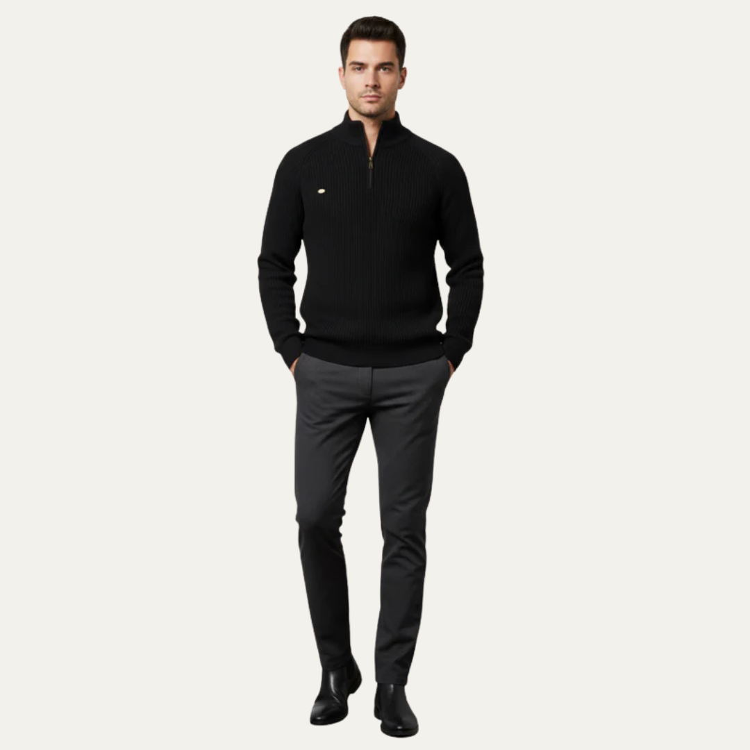 Mens Ribbed Sweater Heavy Knit Quarter Zip Mock Neck