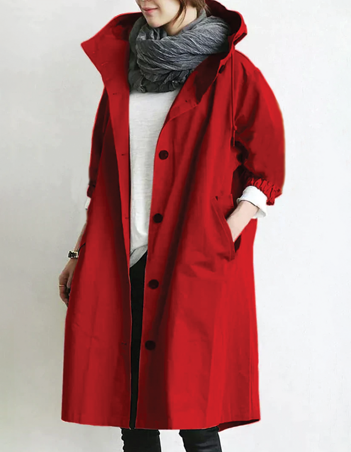 Womens Hooded Trench Coat Lightweight Relaxed Fit
