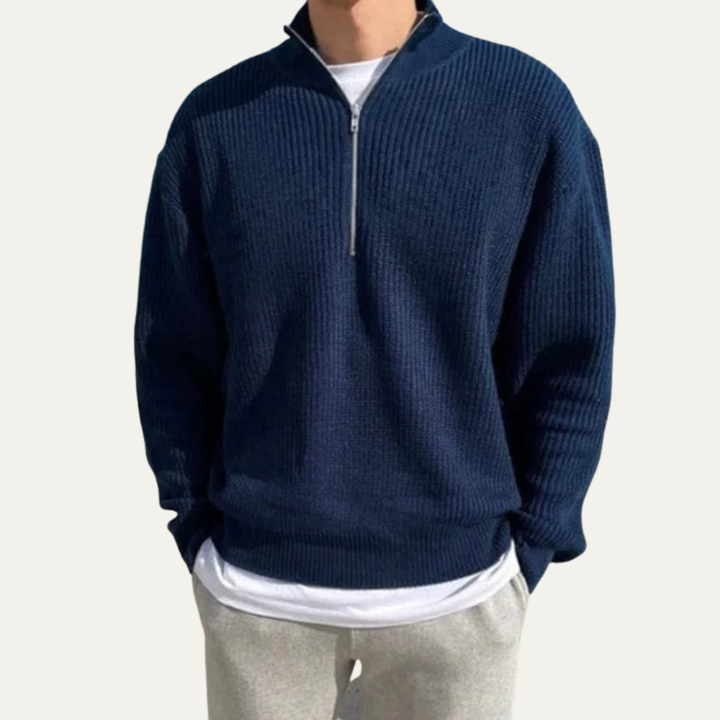 Mens Rib Knit Sweater Oversized Quarter Zip - BritishMode
