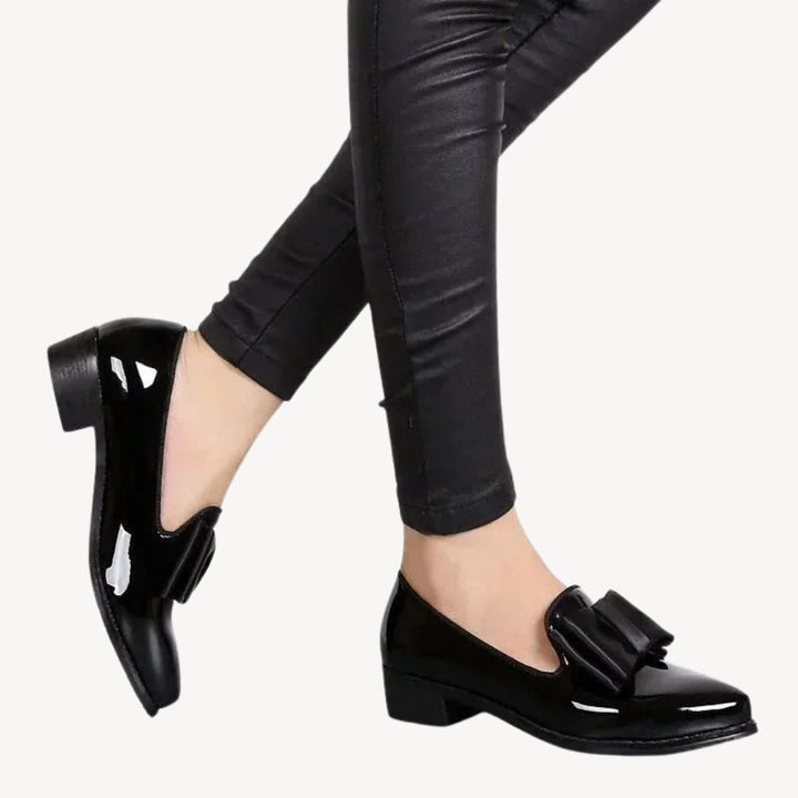 Womens Orthopedic Loafers Patent Leather Bow Detail
