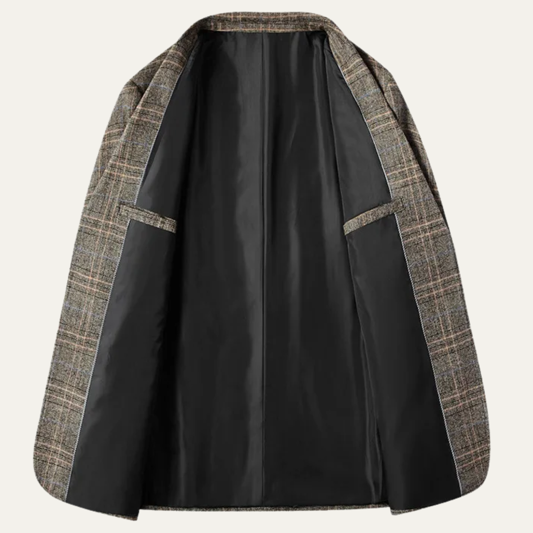 Mens Blazer Jacket Wool Checked Slim Fit