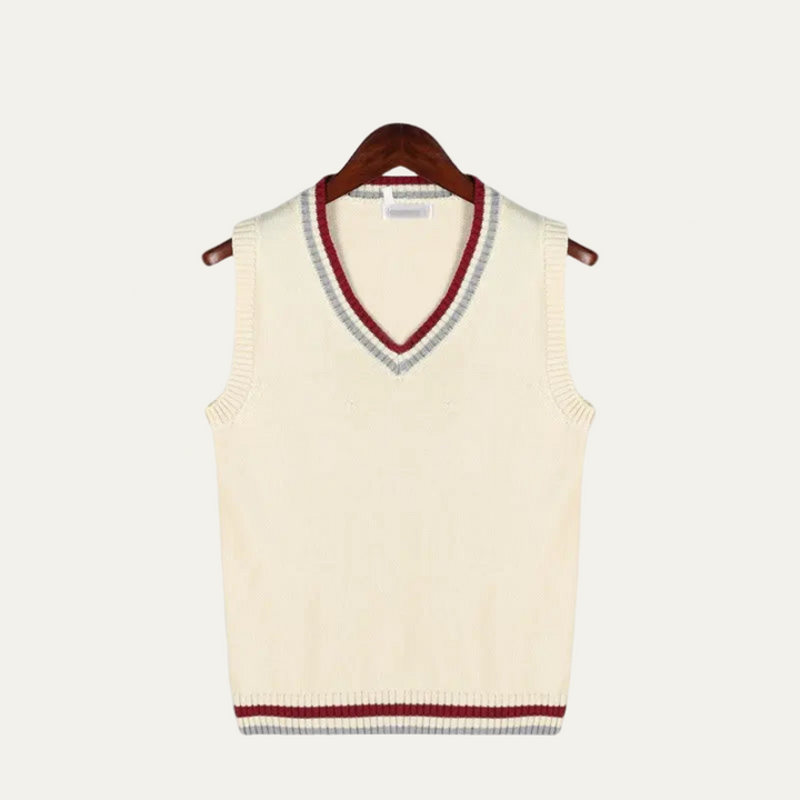 Mens Sweater Vest Textured V-Neck Striped Style