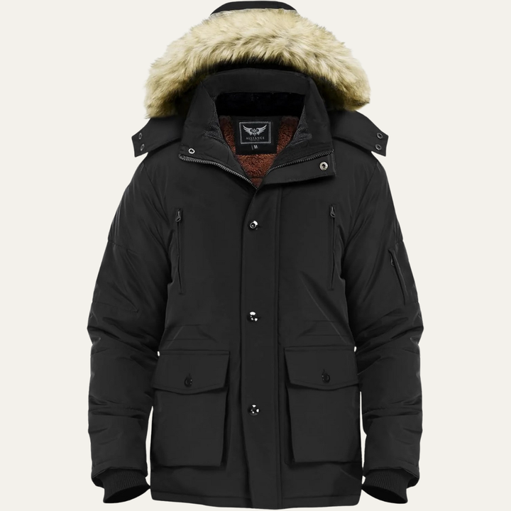 Mens Mid-Length Parka with Detachable Hood Winter Outerwear