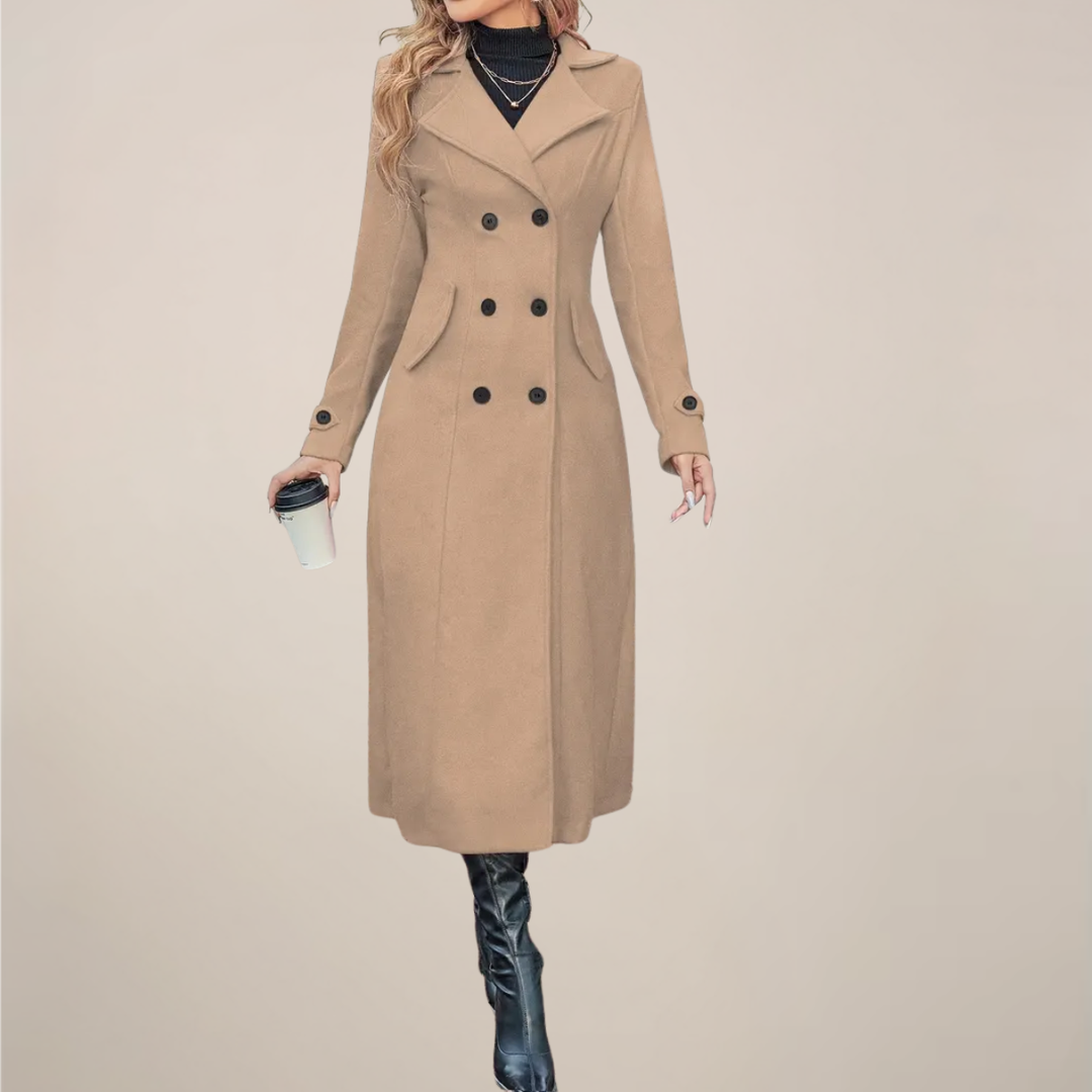 Womens Long Overcoat Wool Blend Double-Breasted Tailored Fit