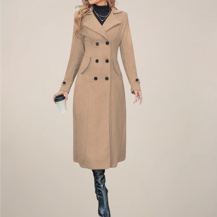 Womens Long Overcoat Wool Blend Double-Breasted Tailored Fit