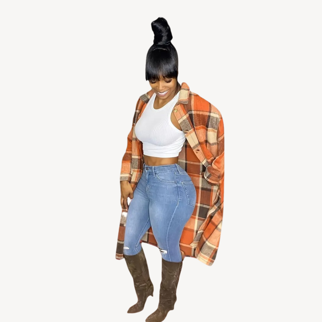 Womens Shirt Dress Plaid Button-Up Relaxed Fit