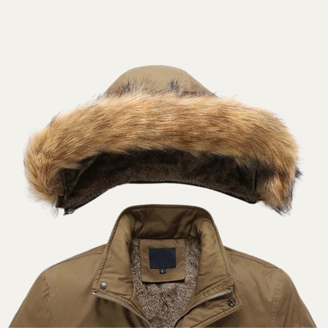 Mens Hooded Winter Parka Coat with Warm Insulation and Fur Trim