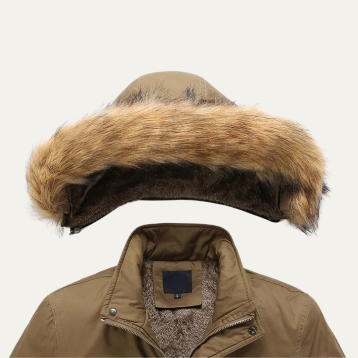 Mens Hooded Winter Parka Coat with Warm Insulation and Fur Trim