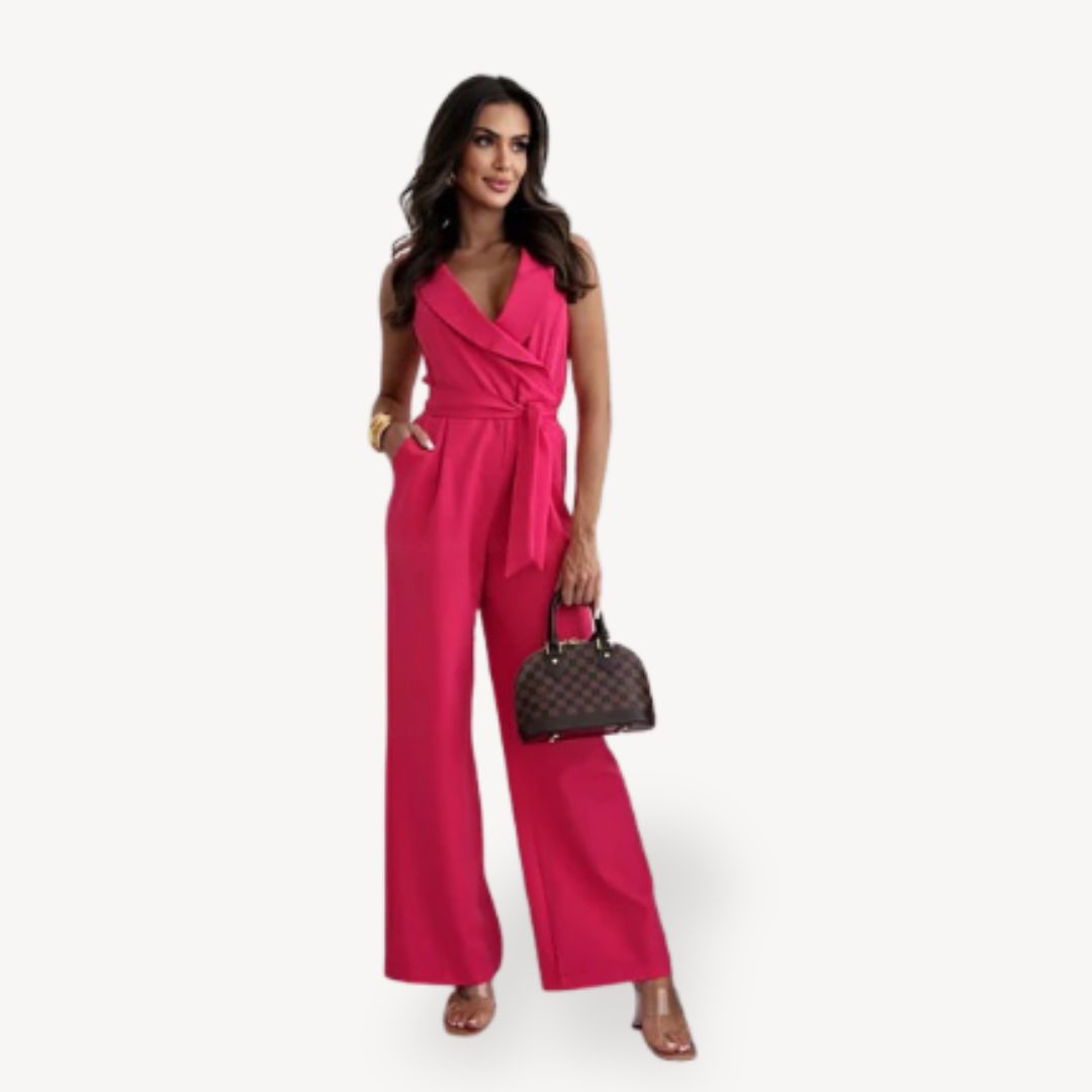 Womens Sleeveless Jumpsuit Polyester Blend Wide Leg