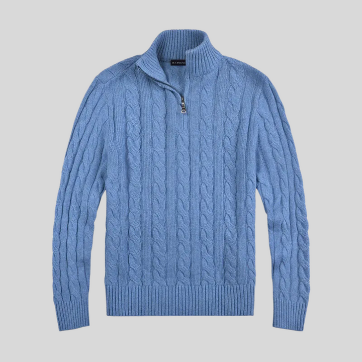 Mens Cable Knit Sweater Mock Neck Quarter Zip