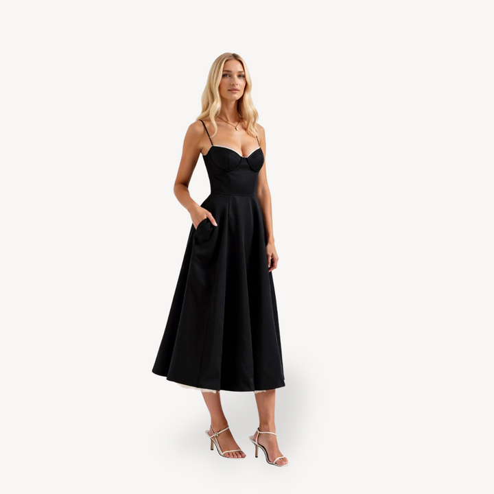 Womens A-Line Midi Dress Cotton with Pockets