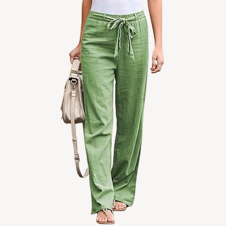 Womens Linen Trousers Wide Leg Drawstring Waist