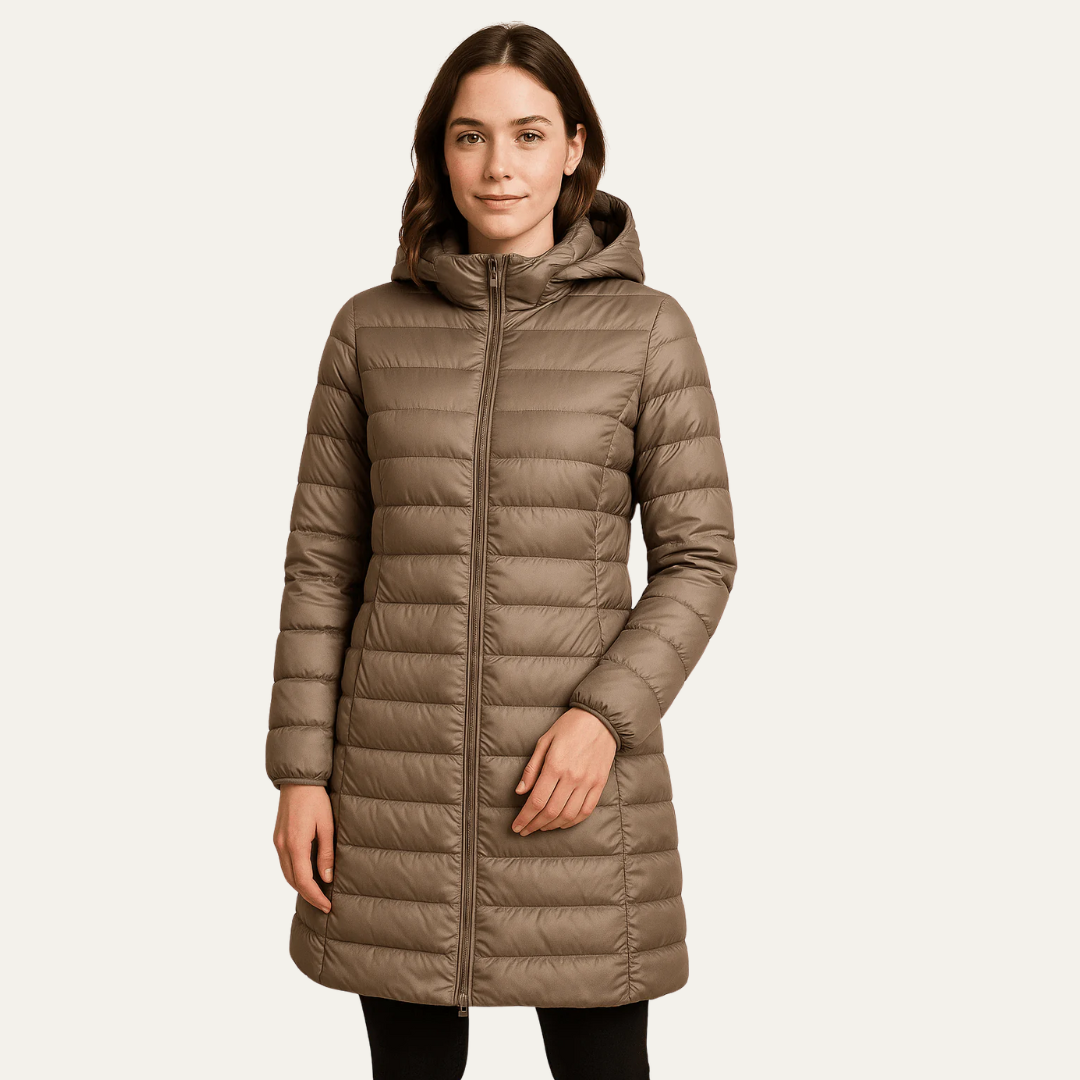 Womens Quilted Puffer Coat Shiny Finish Relaxed Fit