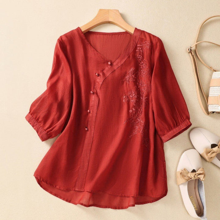 Womens Tunic Top Off-Center Button Relaxed Fit - BritishMode