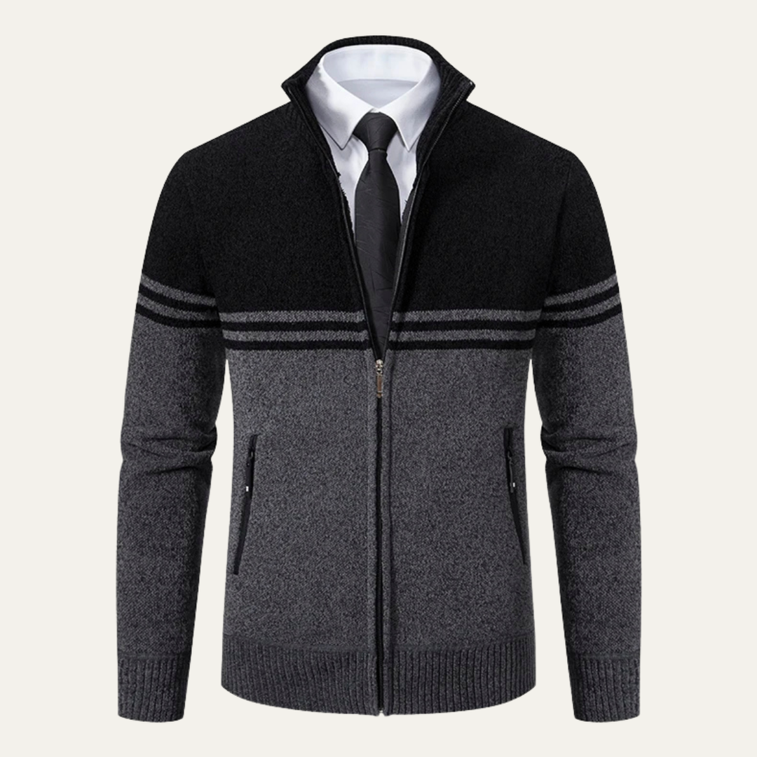 Mens Knit Cardigan Thick Fleece Lined Relaxed Fit