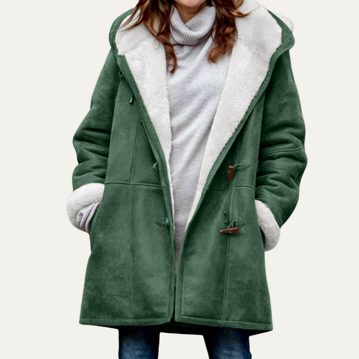Womens Button Jacket with Furry Lapel Warm Style