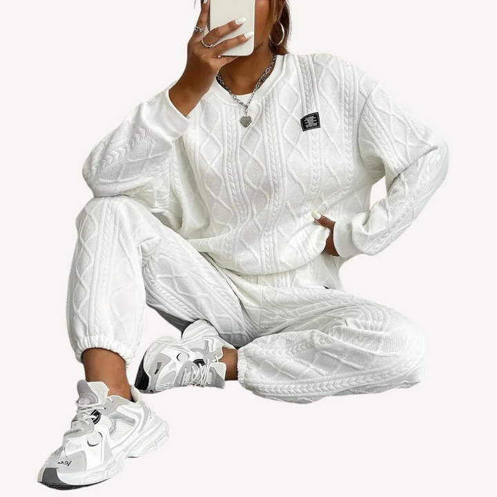 Womens Cable Knit Sweater and Pants Set Relaxed Fit