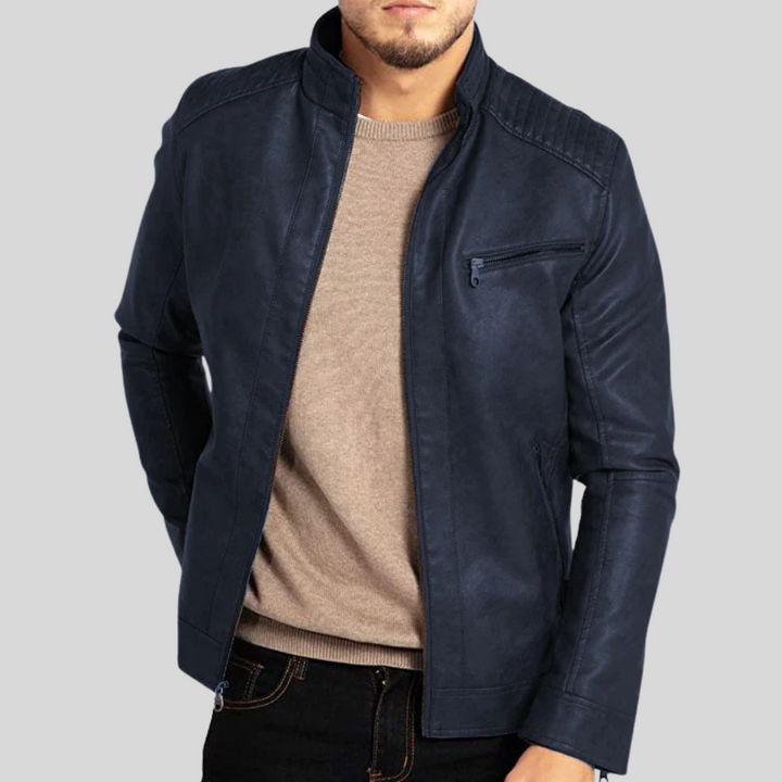 Mens Leather Jacket Wind-Resistant Slim Fit