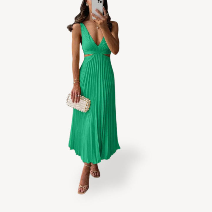 Womens Midi Dress Pleated Cutout Design
