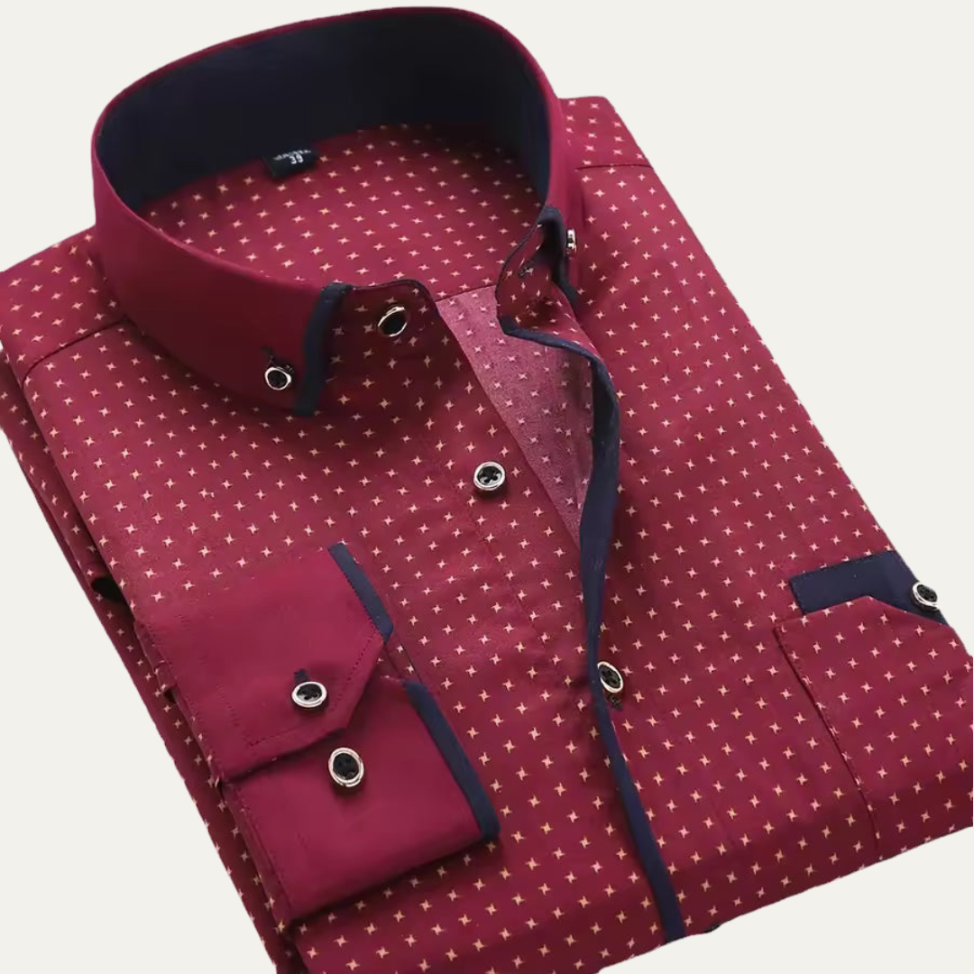 Mens Dress Shirt Micro Pattern Contrast Collar Slim Fit