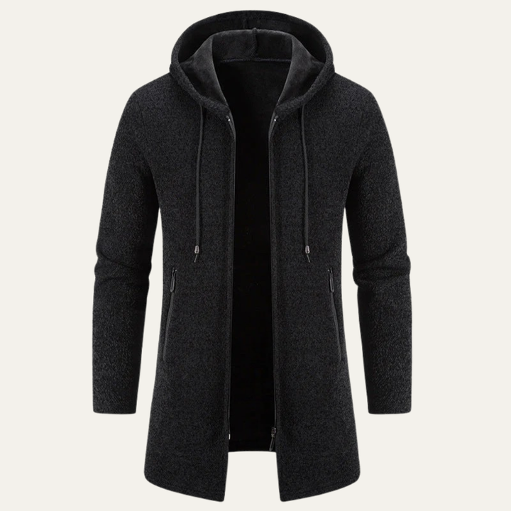 Mens Longline Hooded Jacket Textured Zip Front