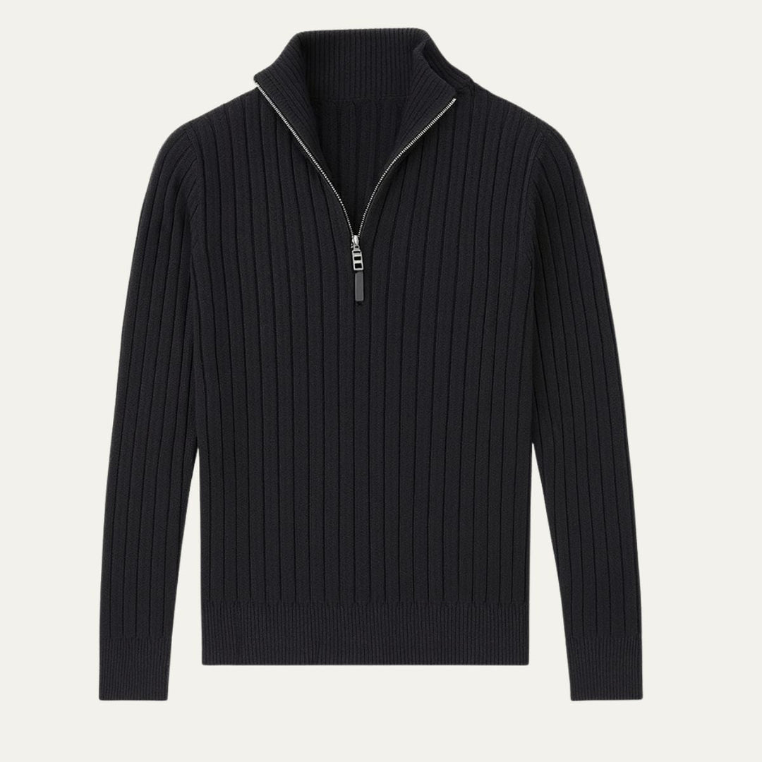 Mens Ribbed Sweater Quarter Zip Stand Collar