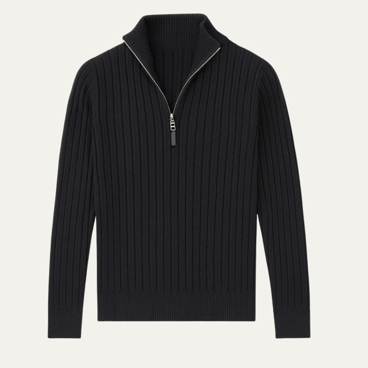 Mens Ribbed Sweater Quarter Zip Stand Collar