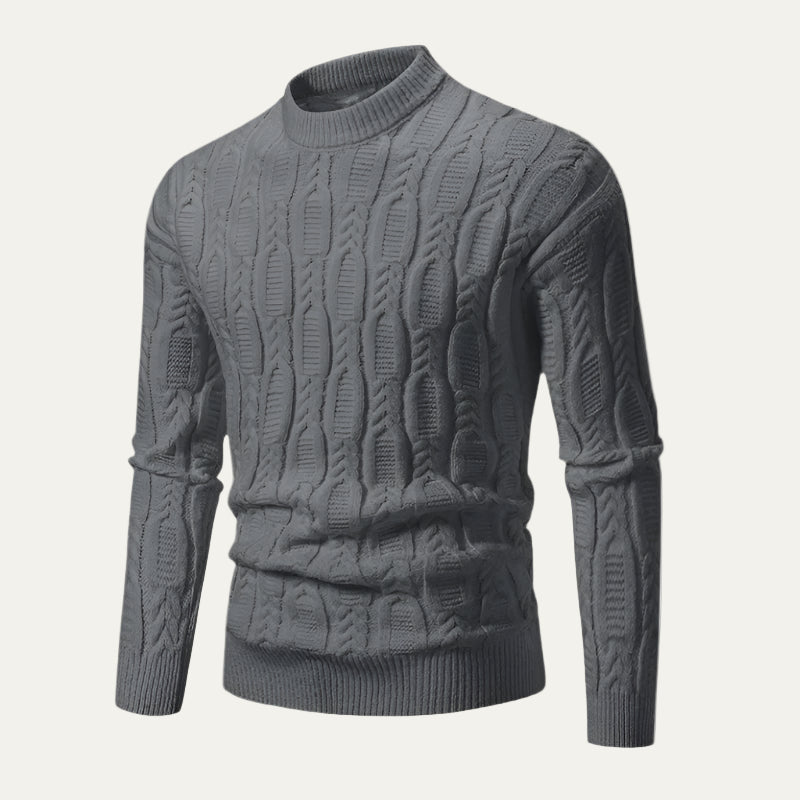 Mens Cable Knit Sweater Mock Neck Slim Fit