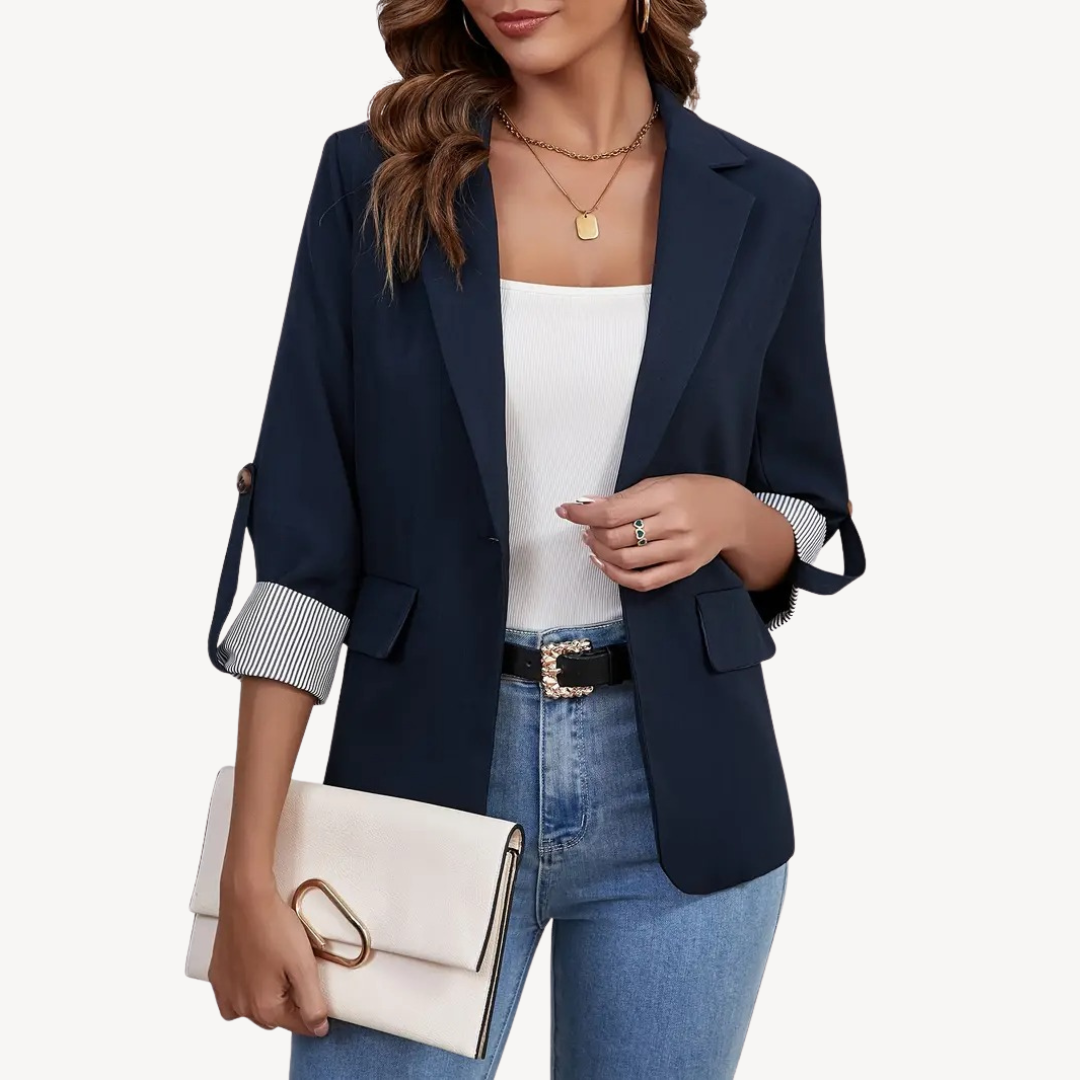 Womens Blazer with Striped Cuff Tailored Fit