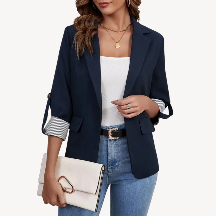 Womens Blazer with Striped Cuff Tailored Fit