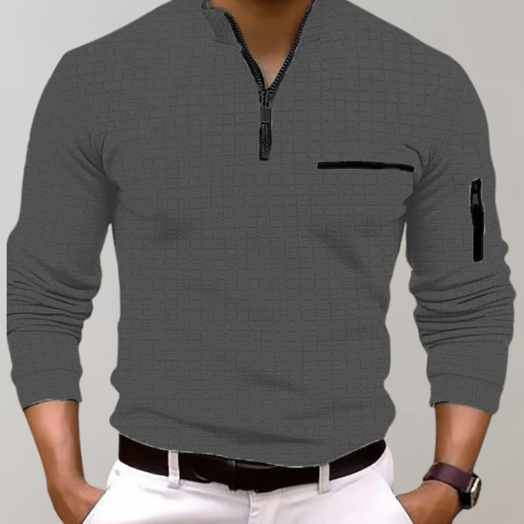 Mens Pullover Quarter Zip Grid Pattern