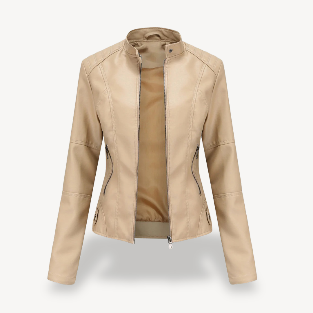 Womens Biker Jacket Faux Leather Slim Fit