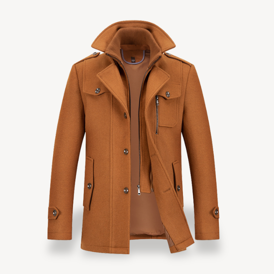 Mens Double-Breasted Coat Wool Blend Classic Fit