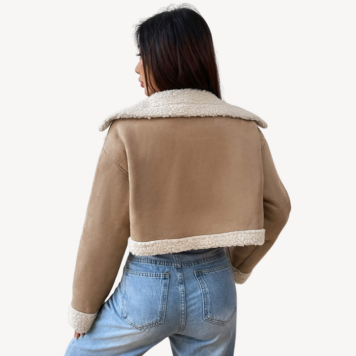 Womens Suede Jacket with Faux Fur Collar