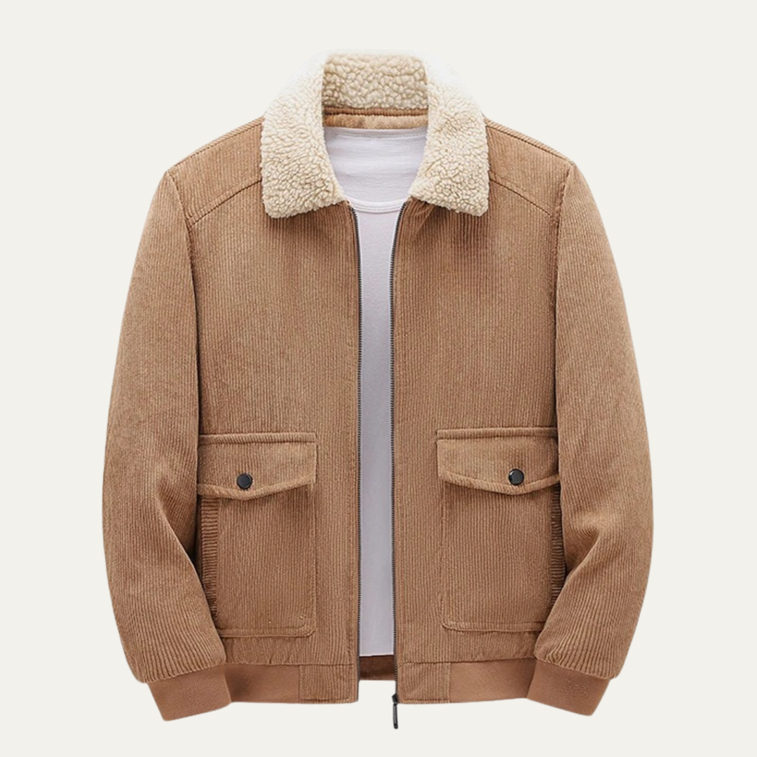 Mens Bomber Jacket Corduroy Shearling Collar