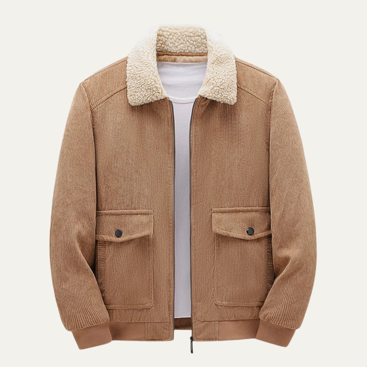 Mens Bomber Jacket Corduroy Shearling Collar