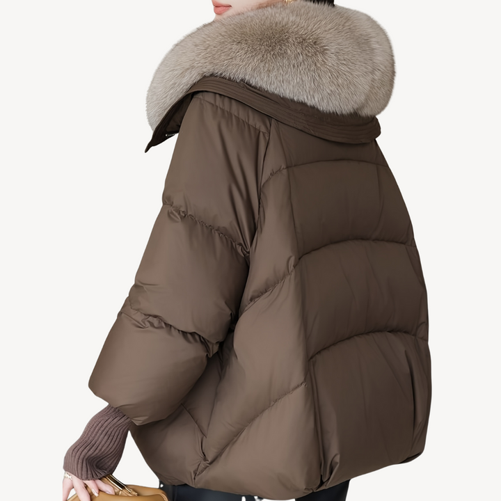Womens Puffer Jacket with Faux Fur Collar