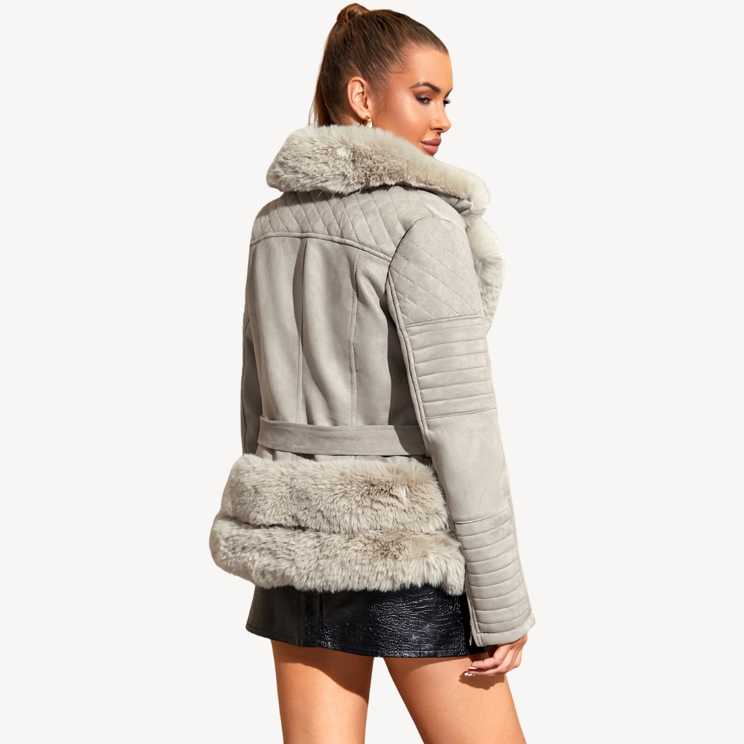 Womens Biker Jacket Faux Fur Shearling Style