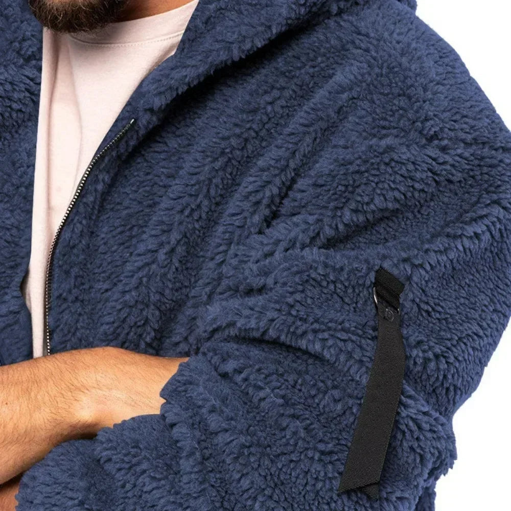 Mens Zip Hoodie Plush Thick Warm Fit