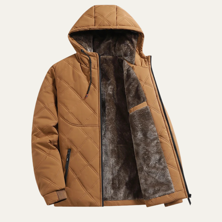 Mens Hooded Overcoat Thick Plush Fleece Lined Warm Fit