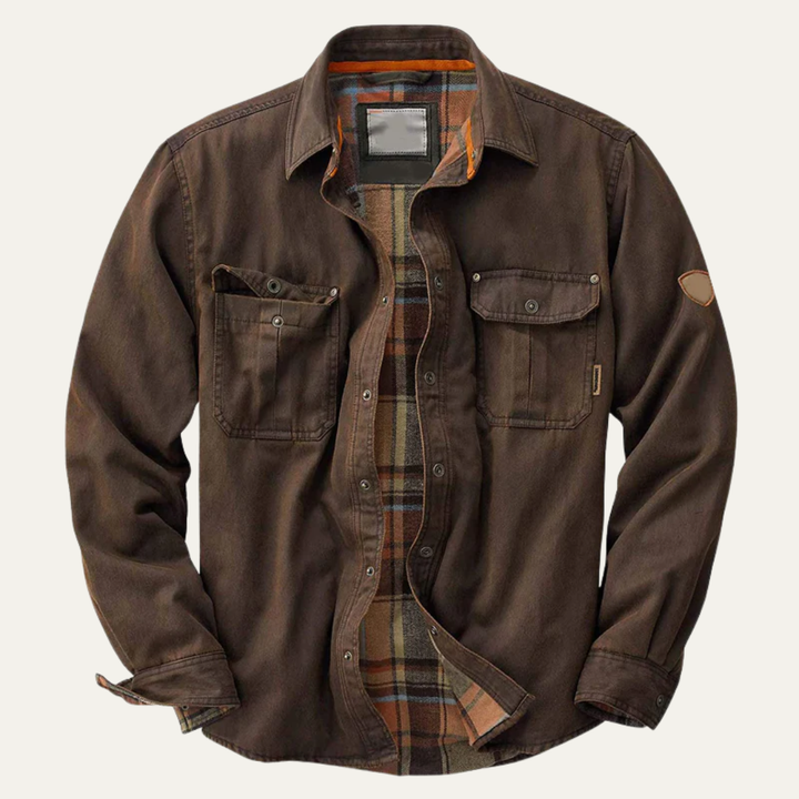 Mens Utility Shacket with Plaid Lining Relaxed Fit