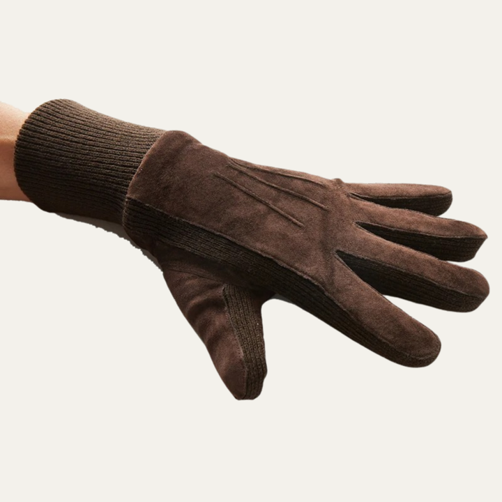 Mens Suede Gloves with Fleece Lining and Knit Cuffs