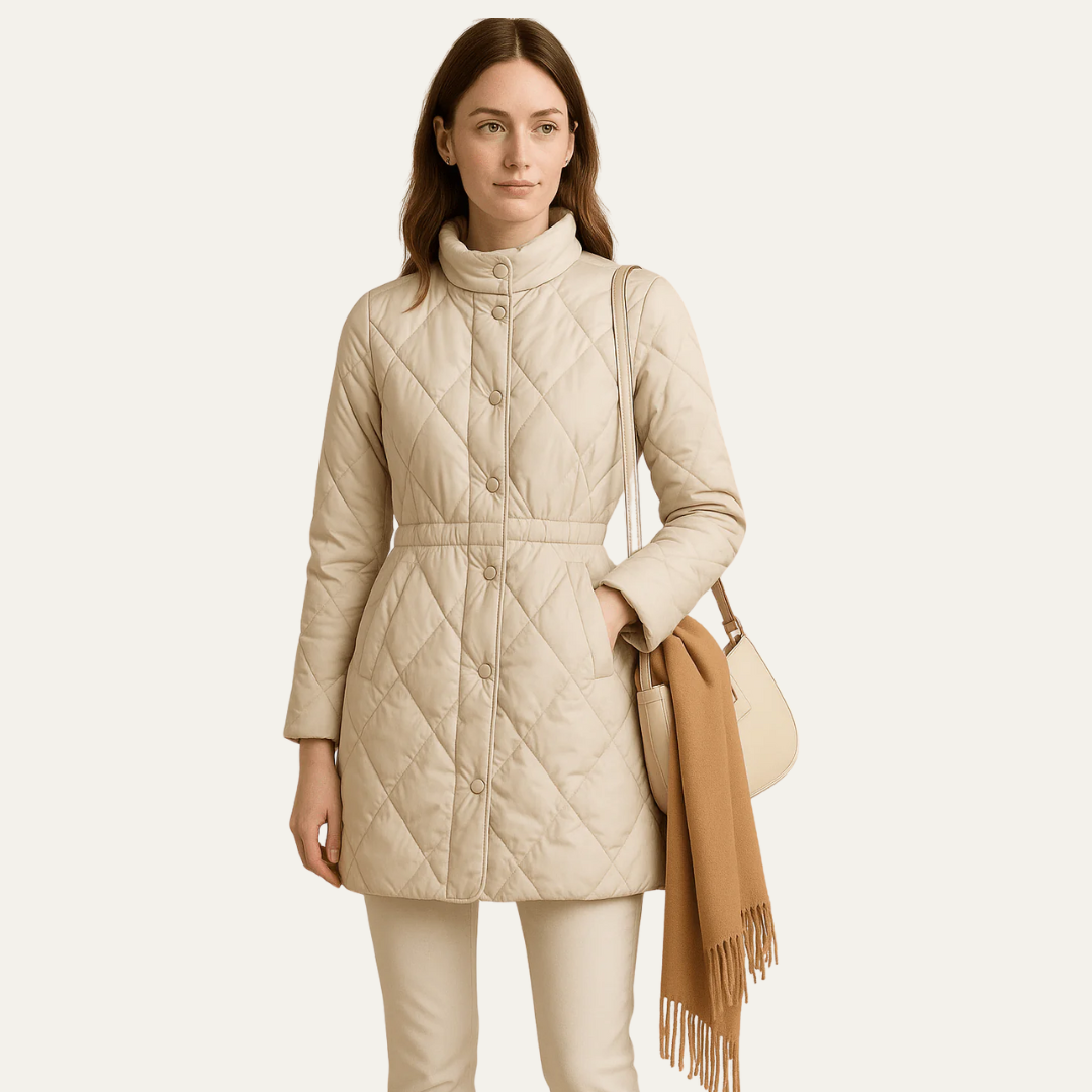Womens Quilted Jacket Diamond Pattern Button Closure