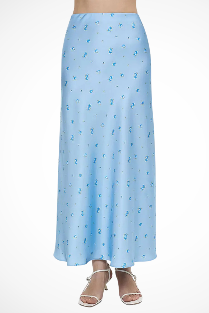 Womens Satin Maxi Skirt Floral Print Bias Cut