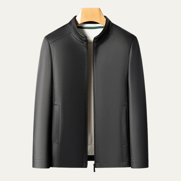 Mens Leather Casual Jacket with Stand Collar