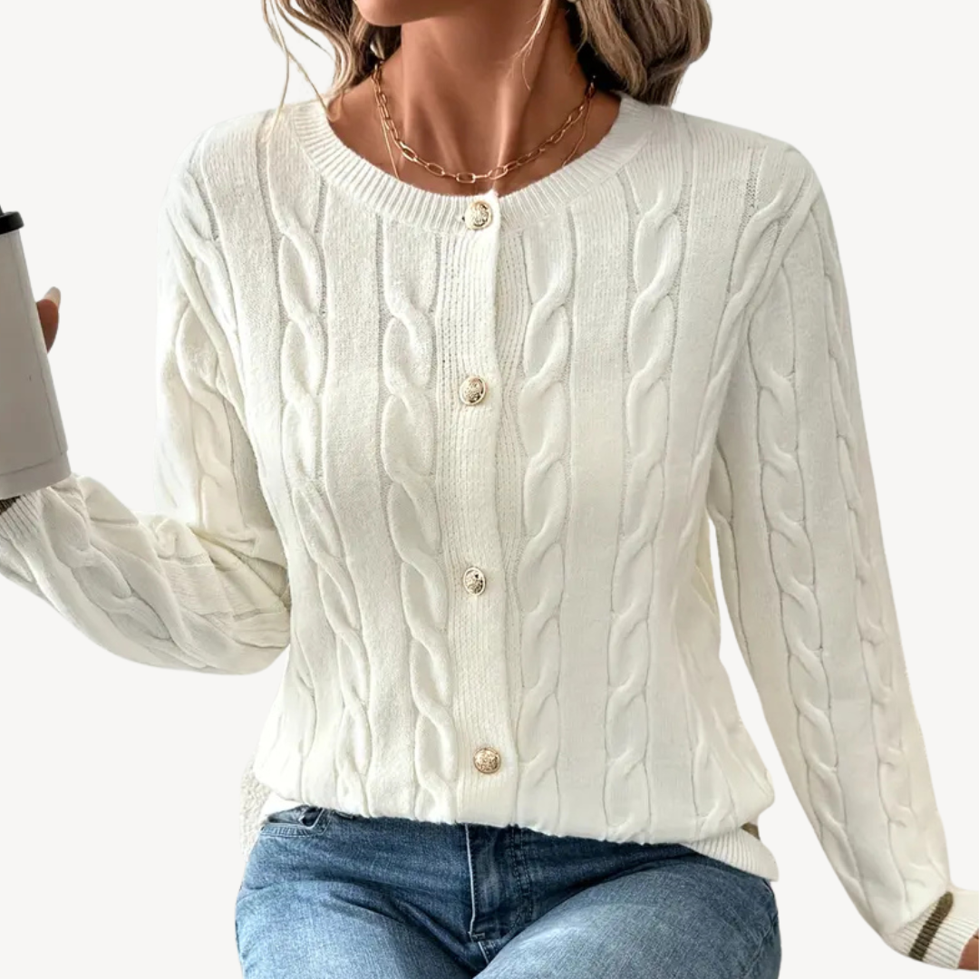 Womens Cable Knit Cardigan Crew Neck