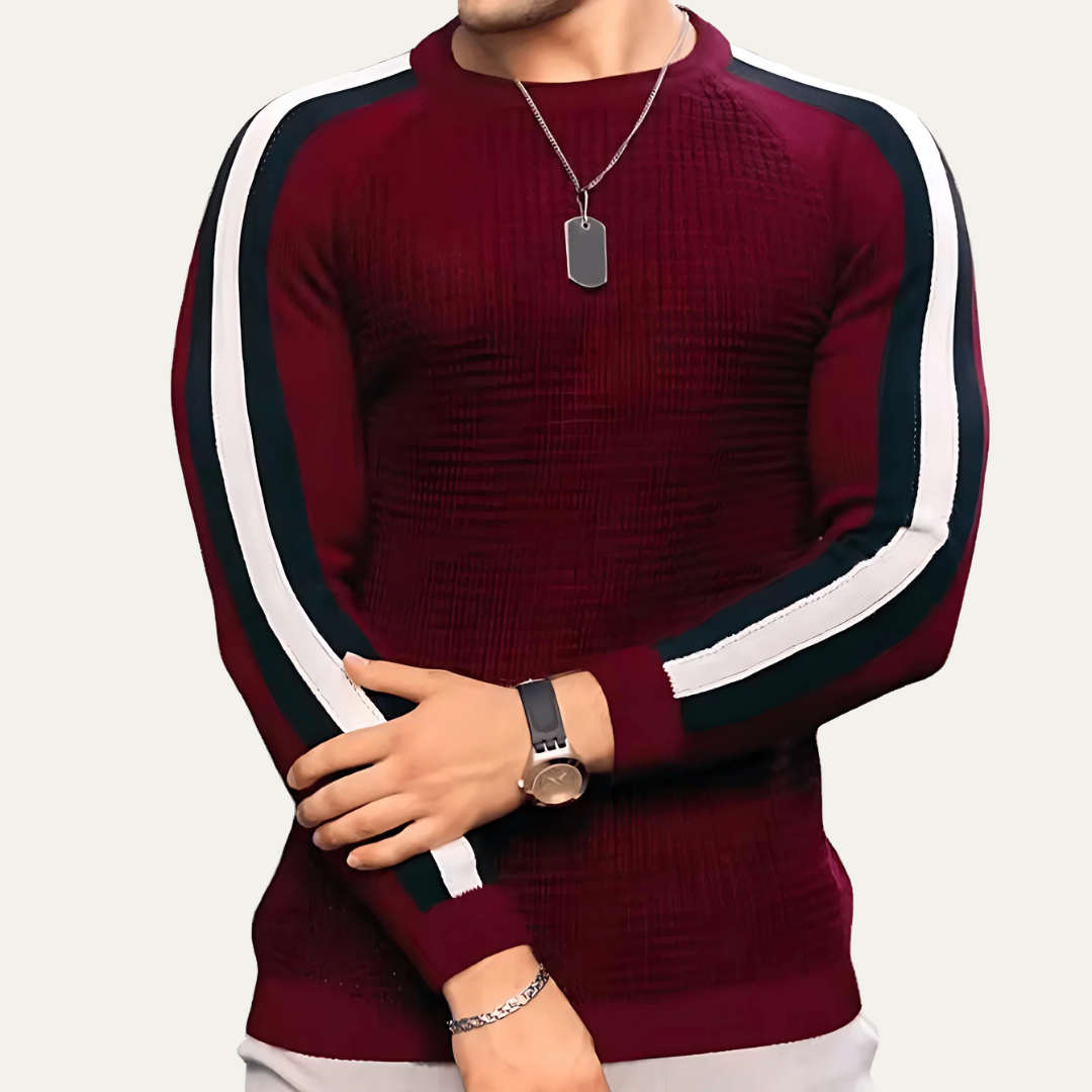 Mens Crewneck Sweater Slim Fit Racing Stripe
