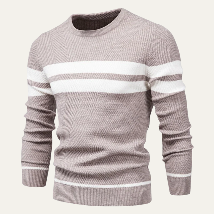 Mens Knit Sweater Textured Double Stripe
