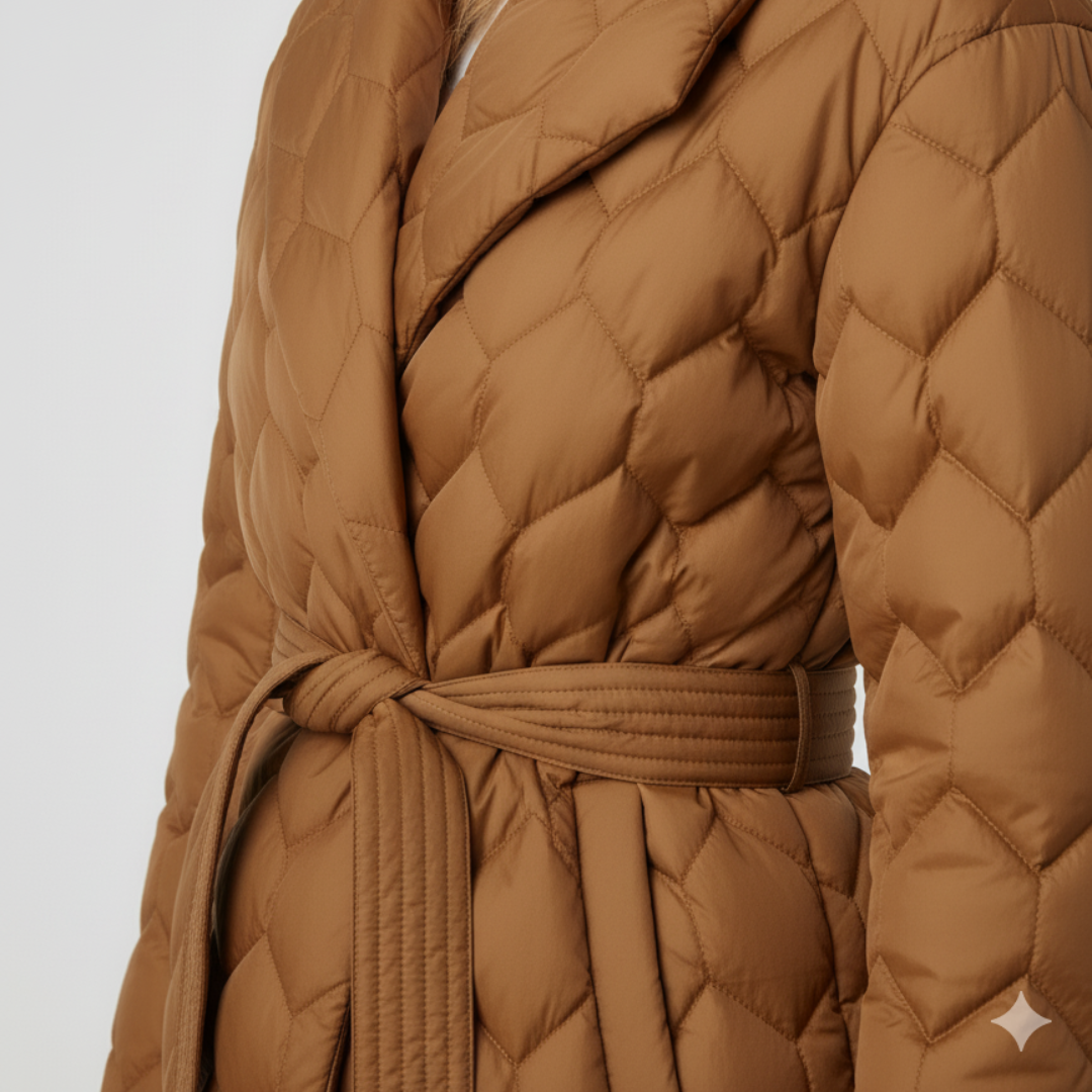 Womens Down Jacket with Belt Elegant Autumn Outerwear